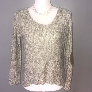 RD Style black/white sweater. Suede elbow patches